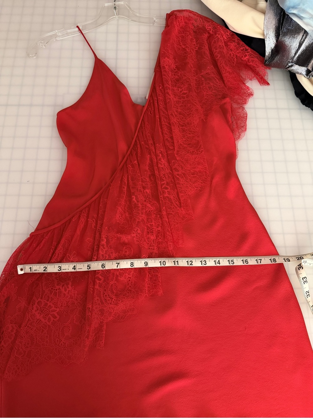 Diane Von Furstenberg Red One-Shoulder Lace-Trim Silk Mini Dress - Picture 9 of 11